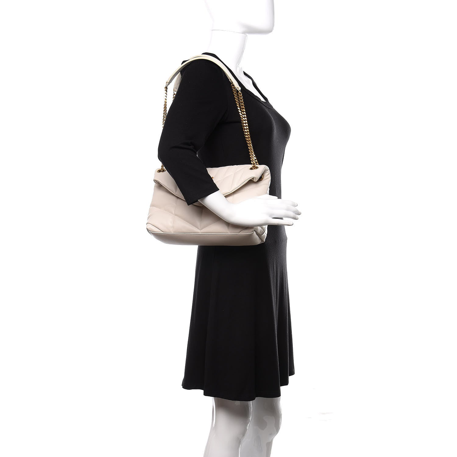 Saint Laurent Lambskin Quilted Small Loulou Puffer Monogram Chain Satchel Crema Soft 2 of 12