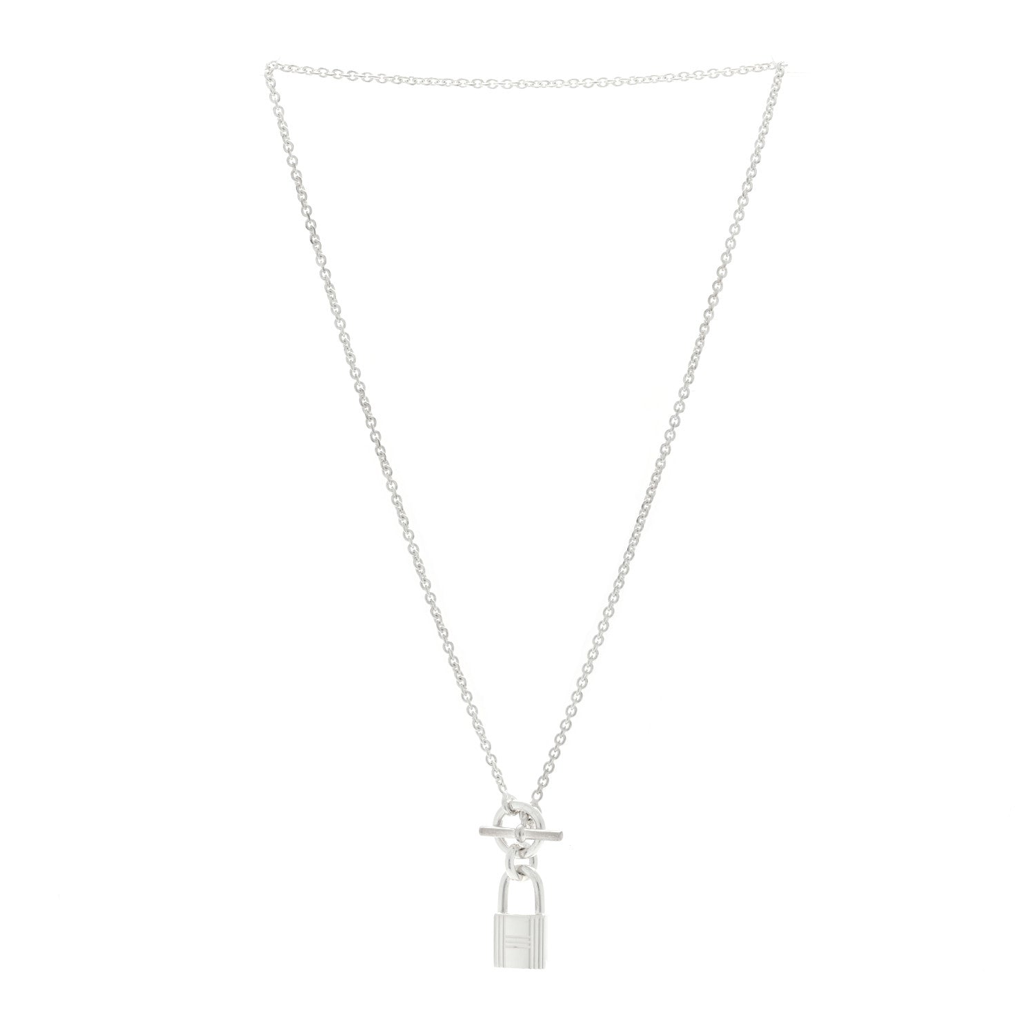 Hermes Sterling Silver Cadenas Kelly Lock Pendant Necklace 3 of 5
