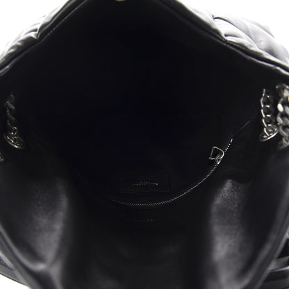 Saint Laurent Lambskin Quilted Medium Loulou Puffer Monogram Chain Satchel Black 5 of 11