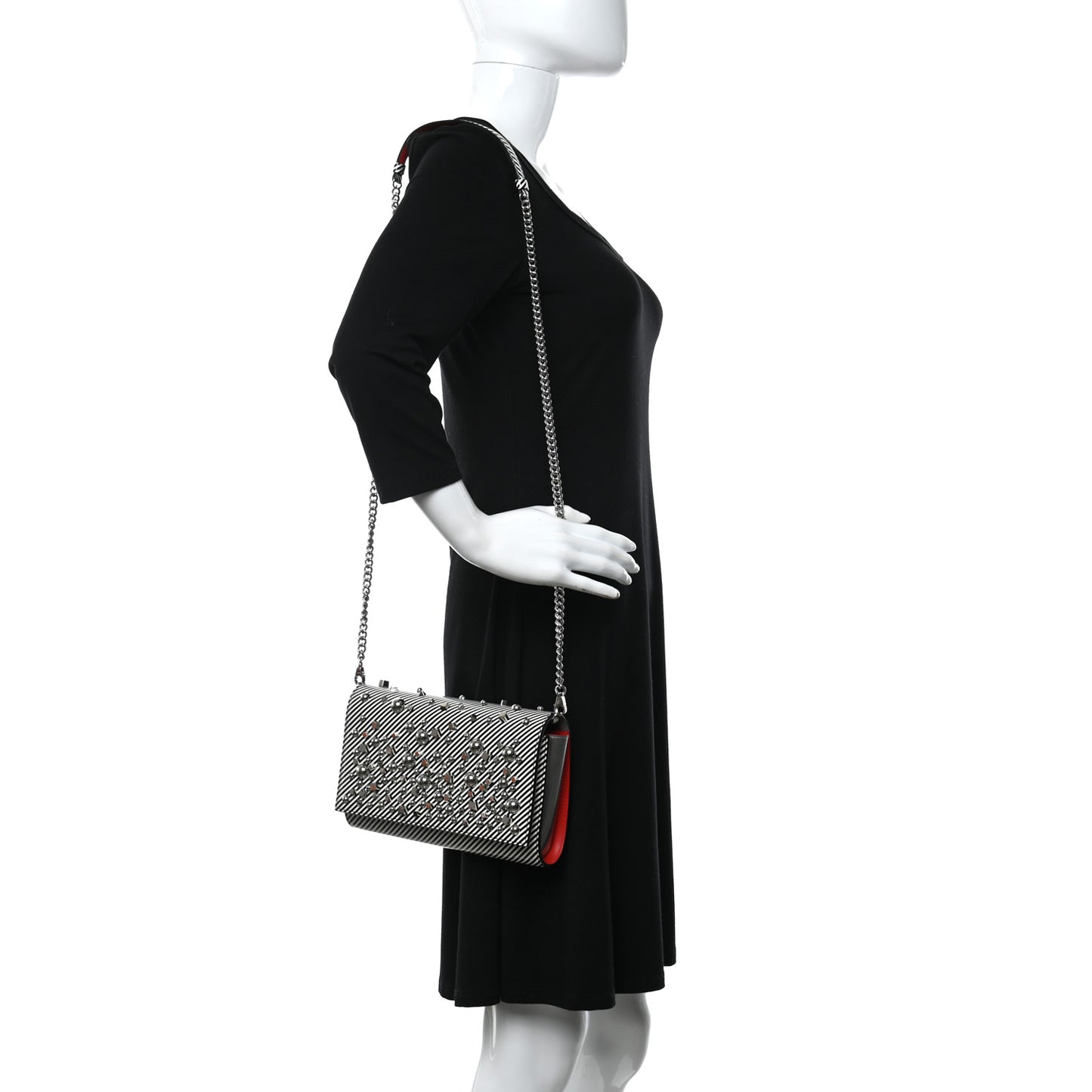 Patent Striped Spikes Paloma Clutch Black White