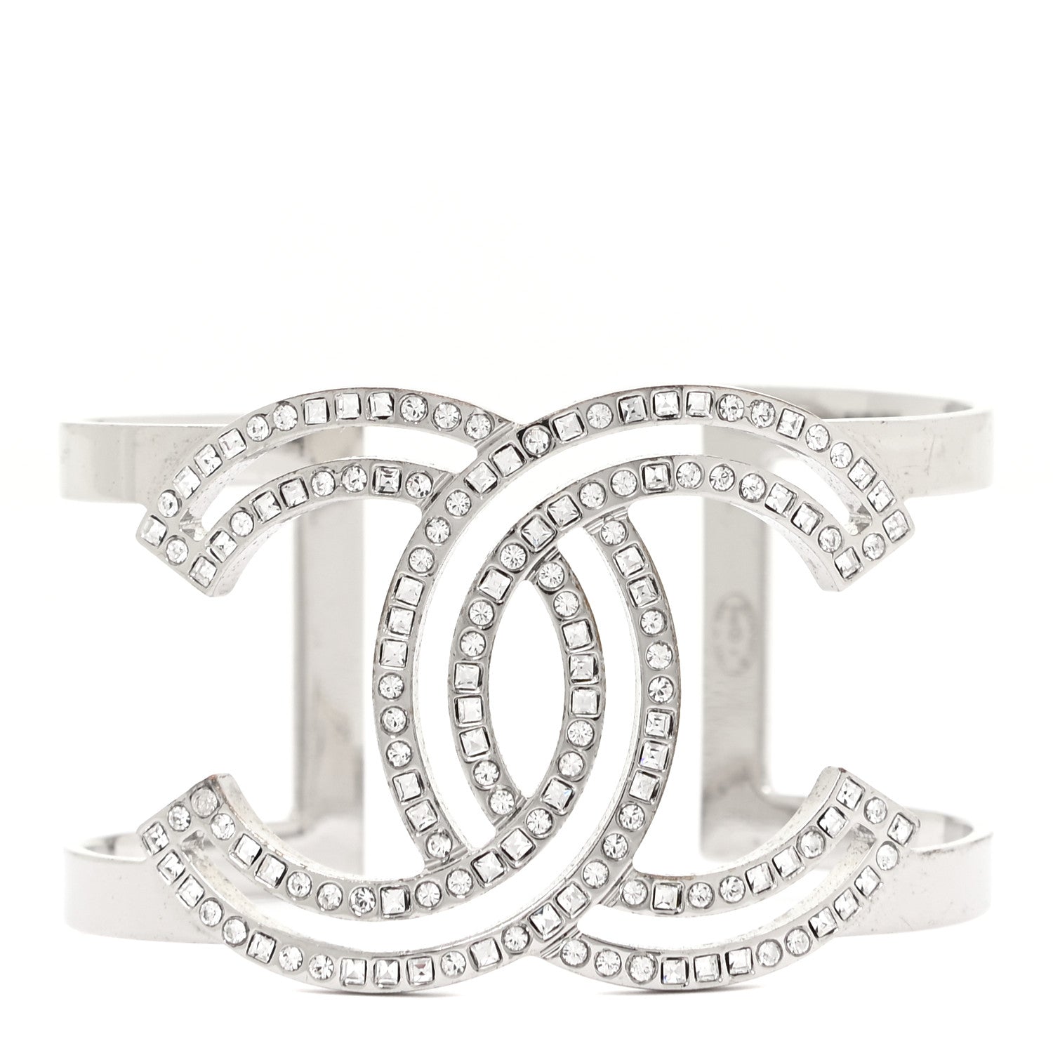 Chanel Metal Crystal CC Cuff Silver 1 of 5