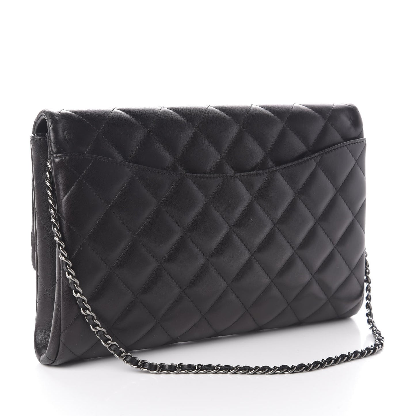 Lambskin Quilted Clutch With Chain Flap Black