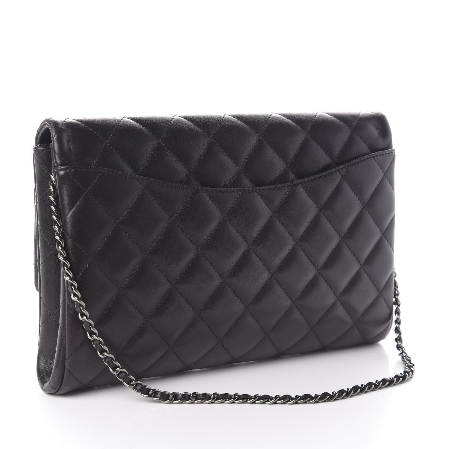Chanel Lambskin Quilted Clutch With Chain Flap Black 3 of 10
