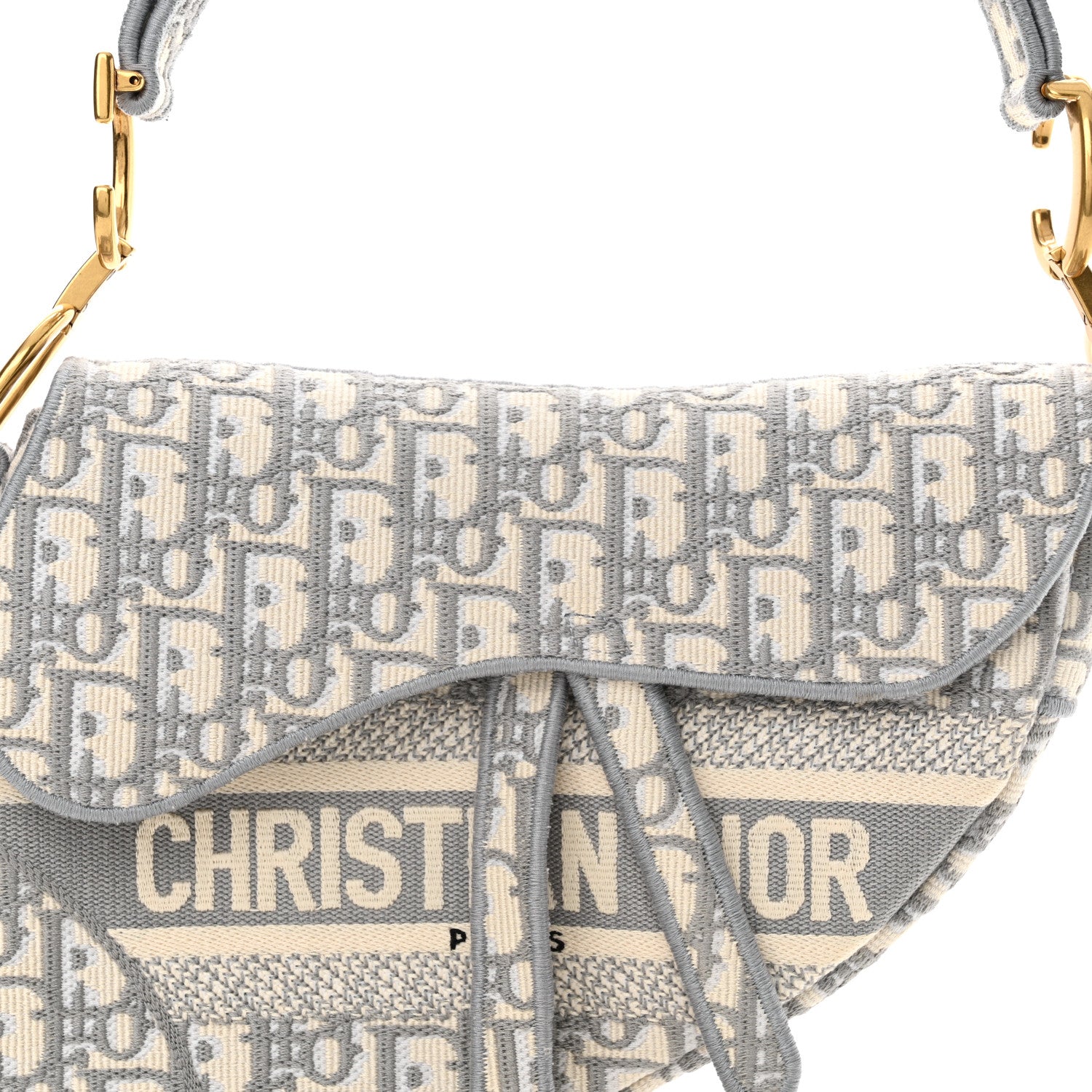 Christian Dior Oblique Embroidered Saddle Bag Gray 8 of 11