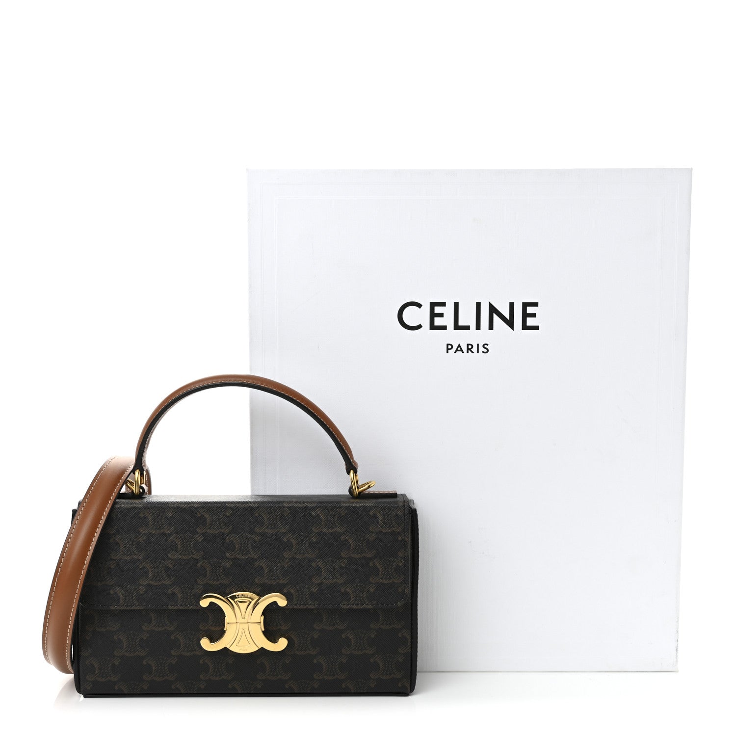 Celine Canvas Calfskin Triomphe Box Top Handle Bag Tan 11 of 11