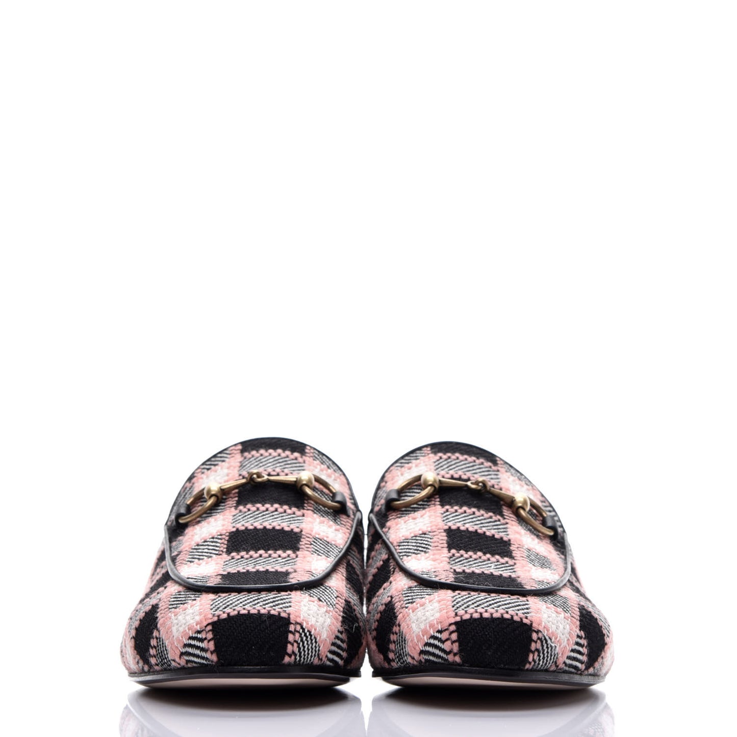 Tweed Calfskin Damier Womens Princetown Slippers 37 Black Pink Multicolor