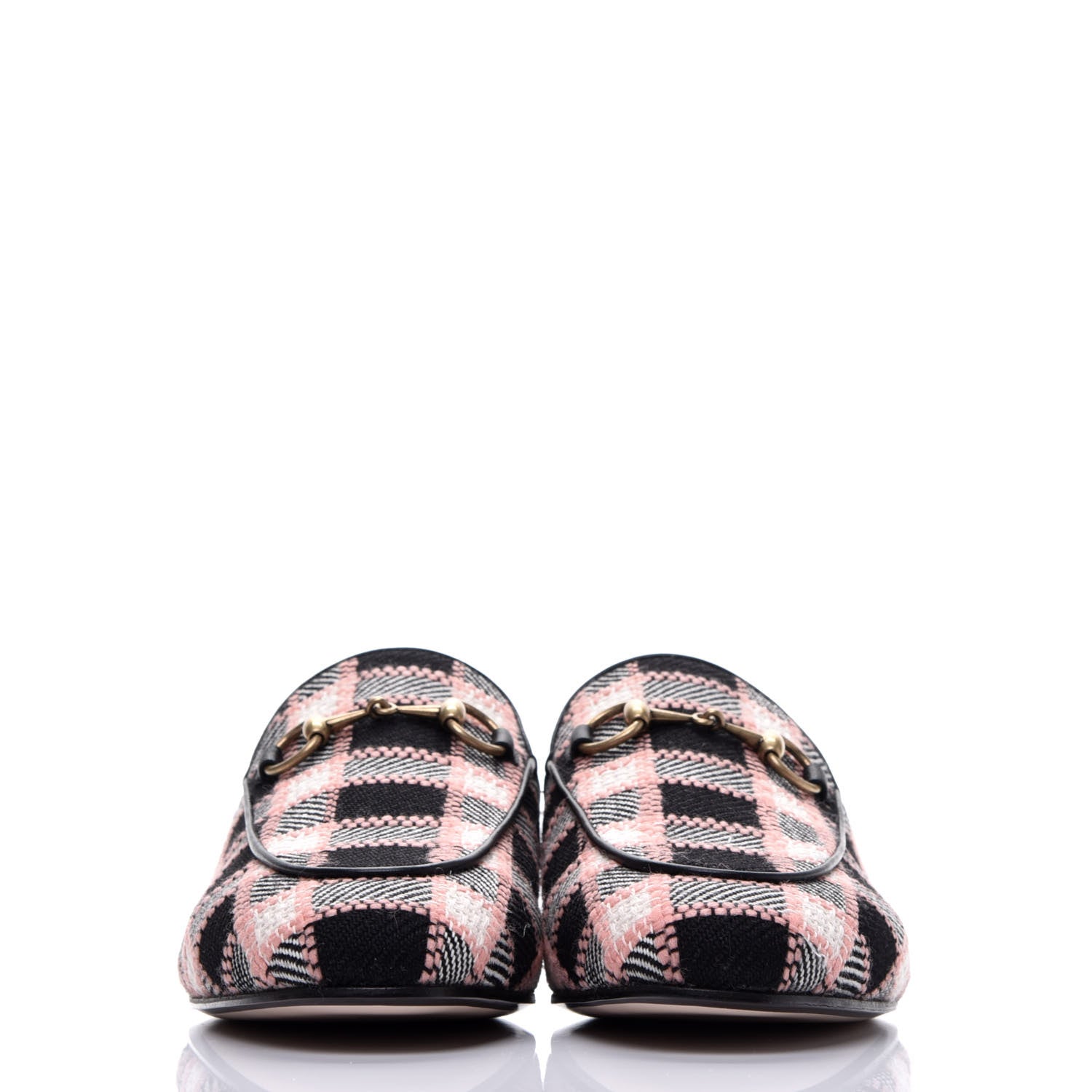 Gucci Tweed Calfskin Damier Womens Princetown Slippers 37 Black Pink Multicolor 2 of 8