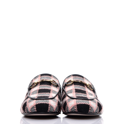 Gucci Tweed Calfskin Damier Womens Princetown Slippers 37 Black Pink Multicolor 2 of 8