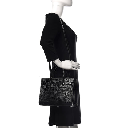 Saint Laurent Calfskin Crocodile Embossed Baby Sac De Jour Black 2 of 9