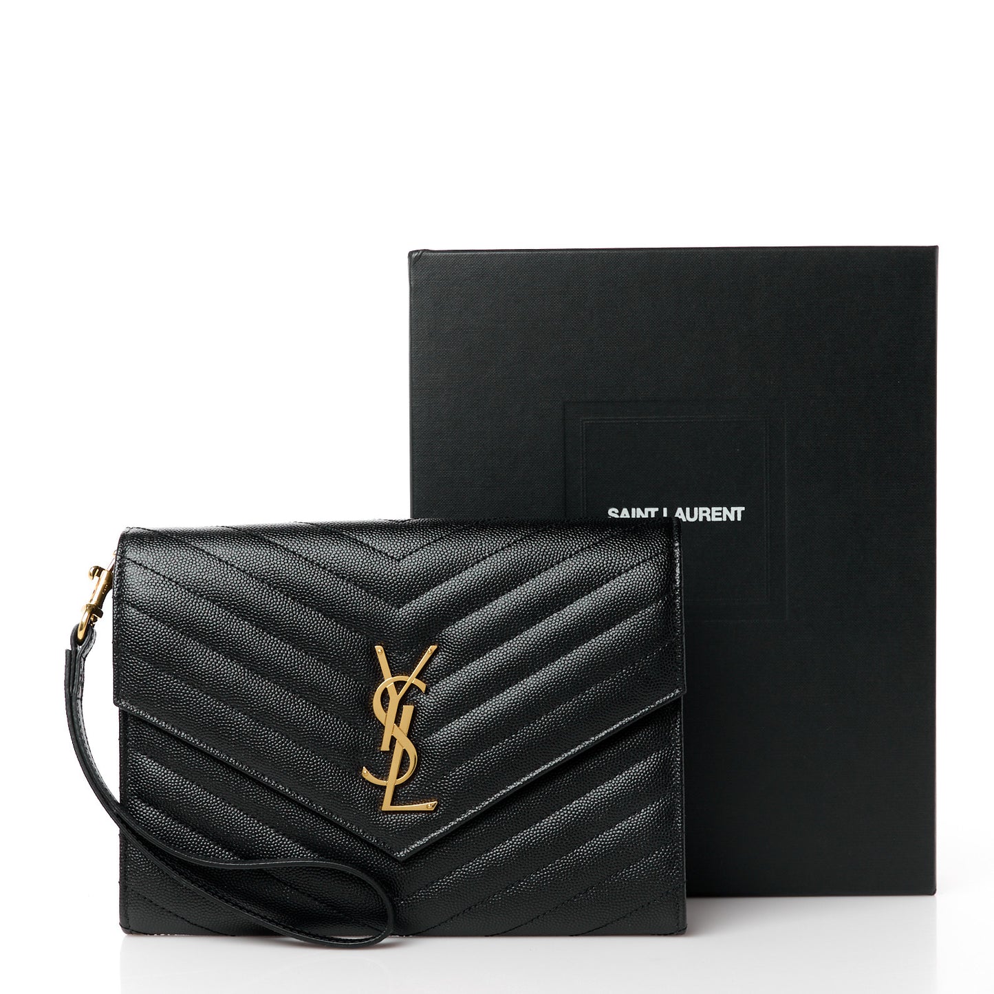 Grain De Poudre Matelasse Chevron Monogram Envelope Clutch Black