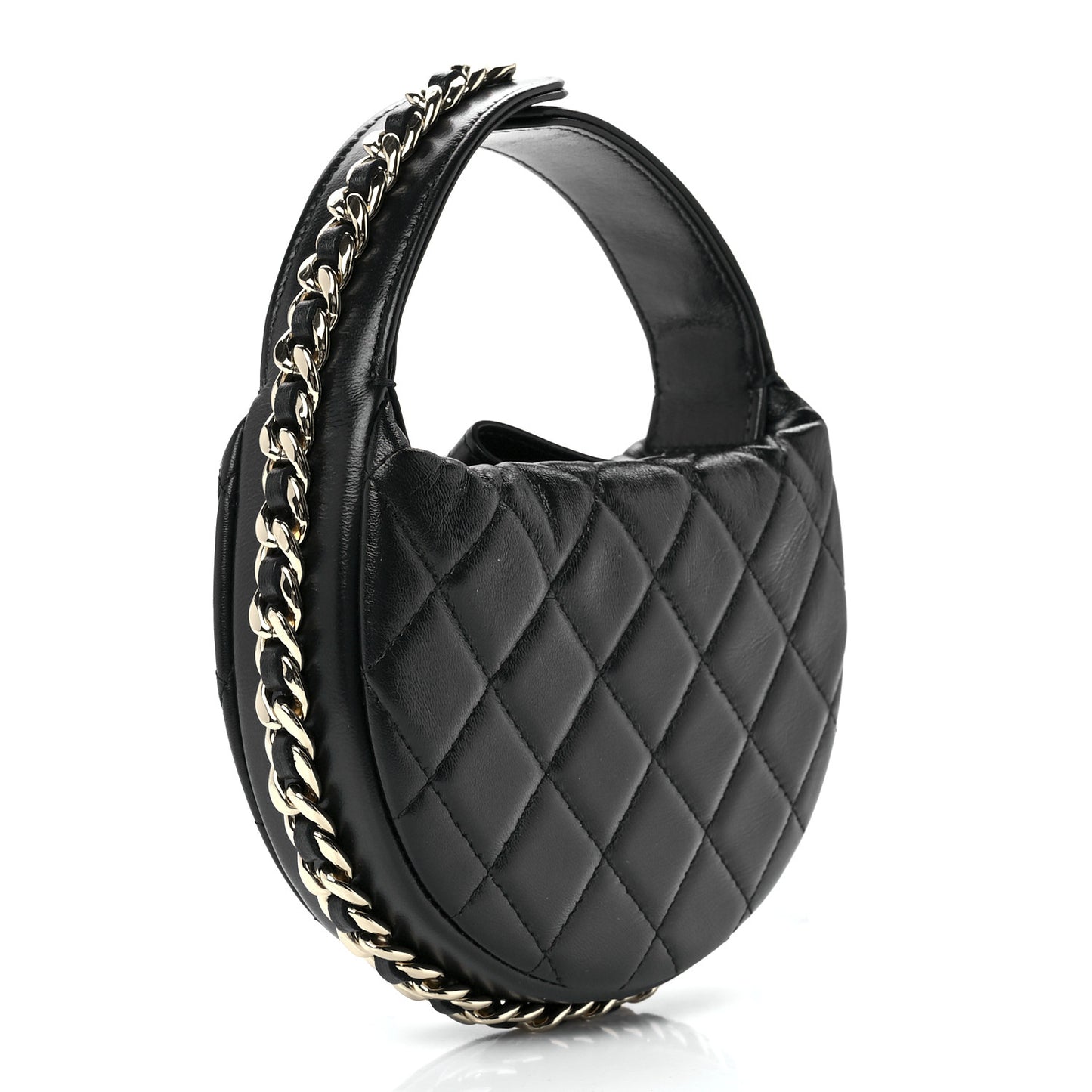 Lambskin Quilted Chain Around Pouch Black