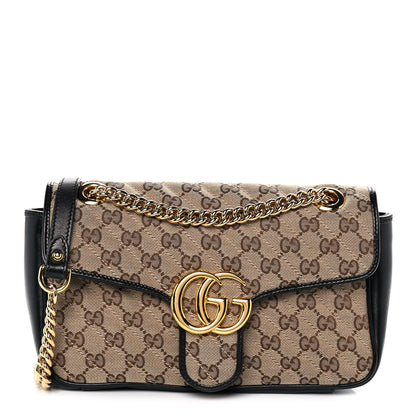 Gucci Monogram Matelasse Diagonal Small GG Marmont Shoulder Bag Beige Black 1 of 14