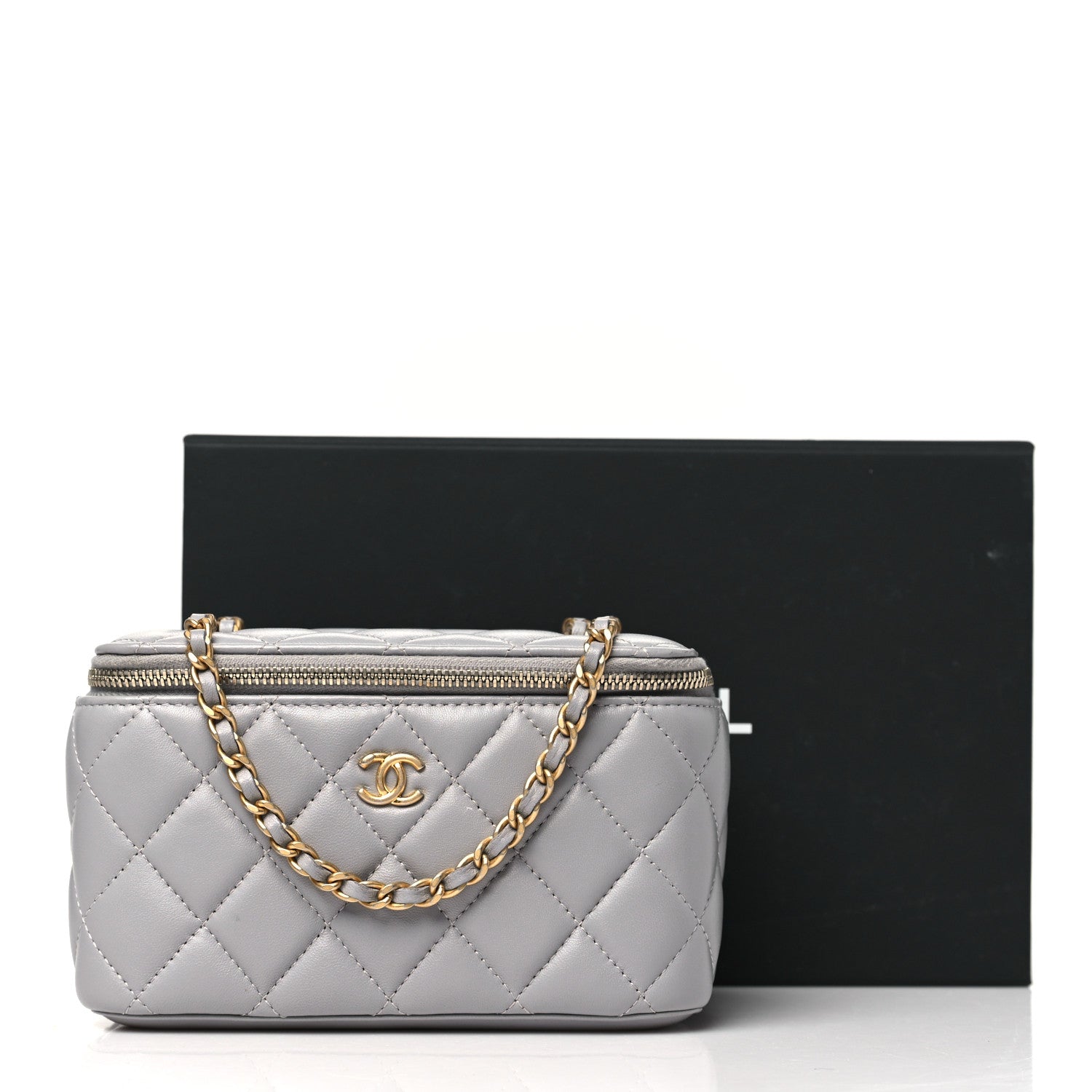Chanel Lambskin Quilted Small Pearl Crush Vanity Case With Chain Grey 11 of 11