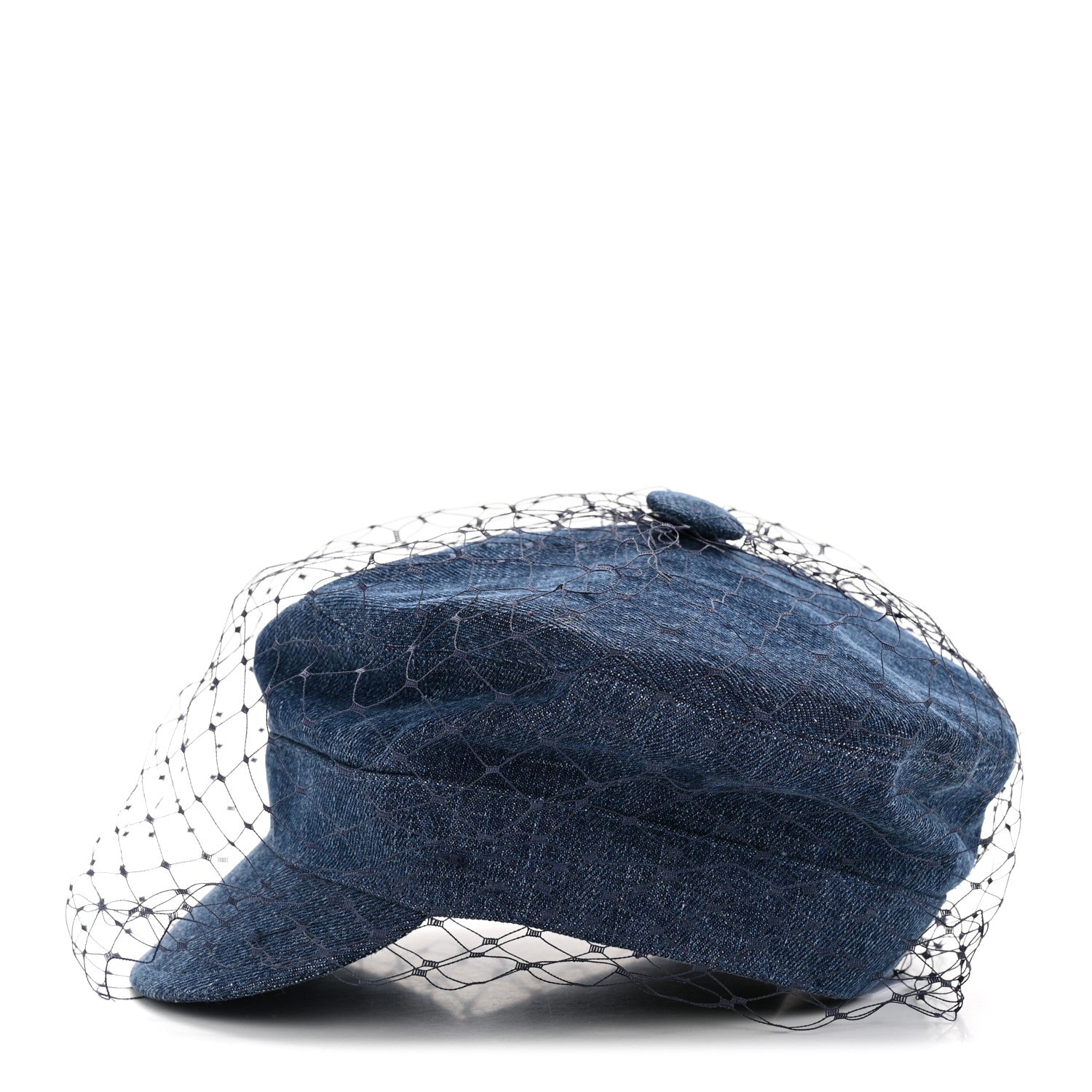 Christian Dior Cotton Denim Arty Beret Cap With Veil 57 Blue 8 of 18