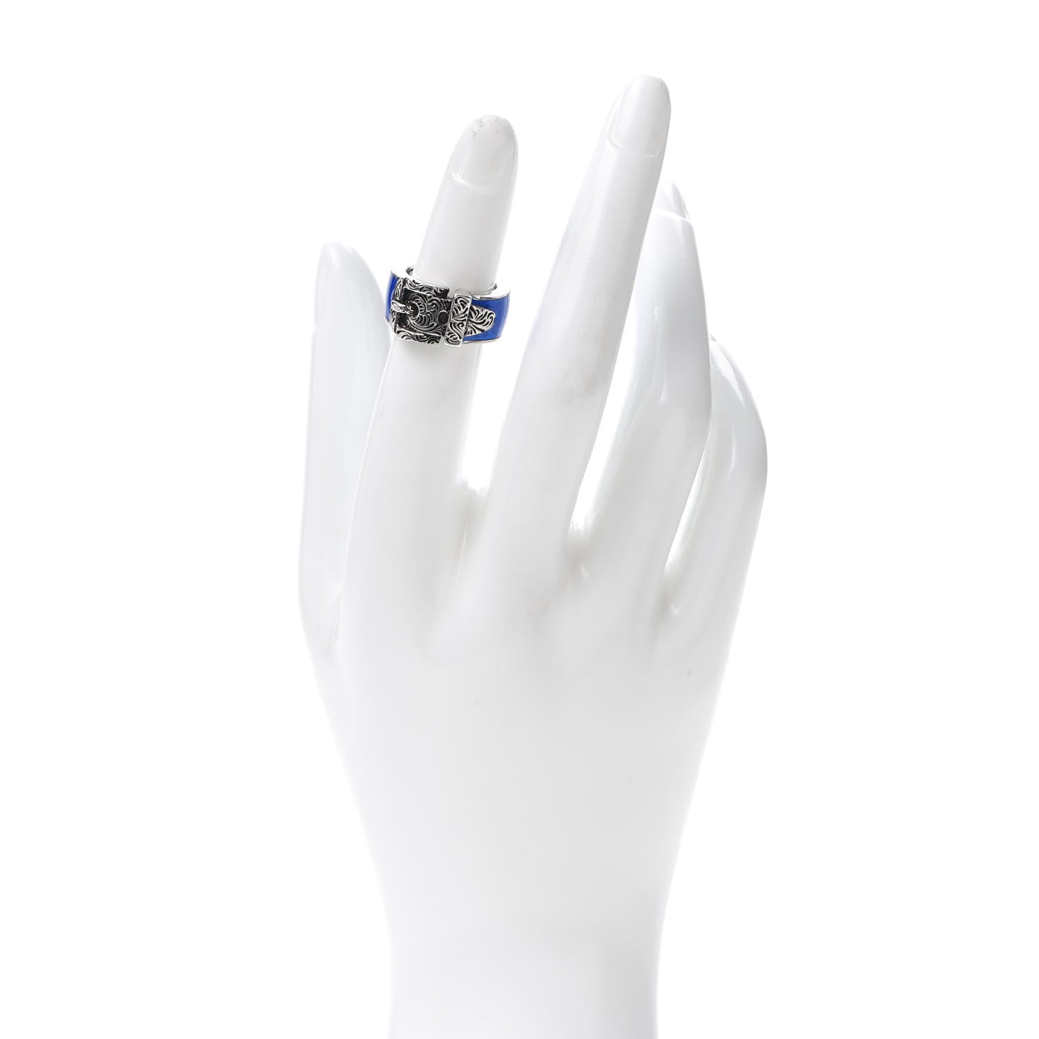 Gucci Sterling Silver Enamel Buckle Ring Blue 48 4.5 2 of 4