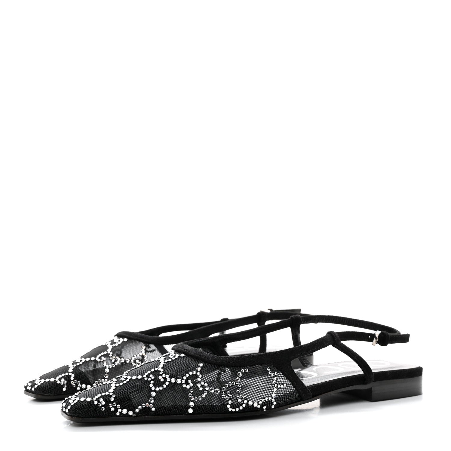 Gucci Suede Mesh Crystal GG Monogram Slingback Ballet Flats 35.5 Black 3 of 8