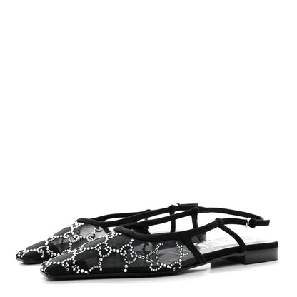 Gucci Suede Mesh Crystal GG Monogram Slingback Ballet Flats 35.5 Black 3 of 8