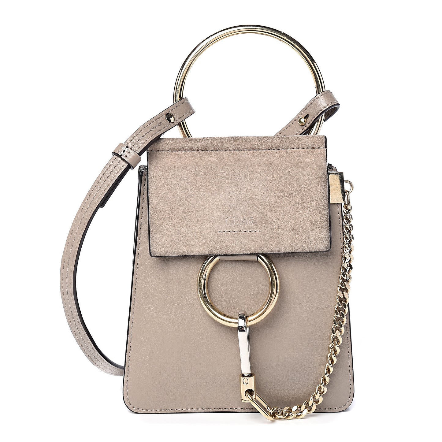 Suede Calfskin Mini Faye Bracelet Bag Motty Grey