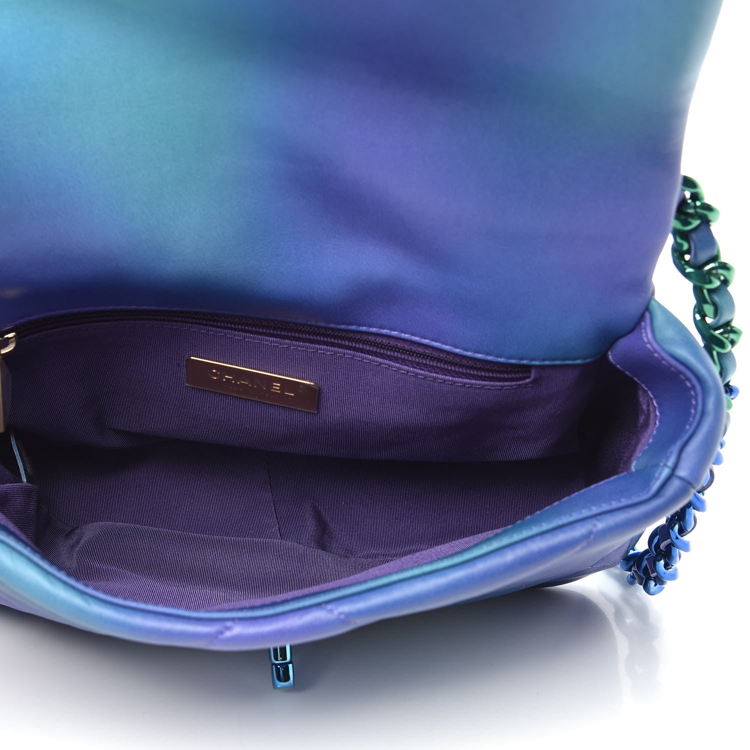 Chanel Tie Dye Calfskin Quilted Medium Chanel 19 Flap Blue Purple 5 of 9