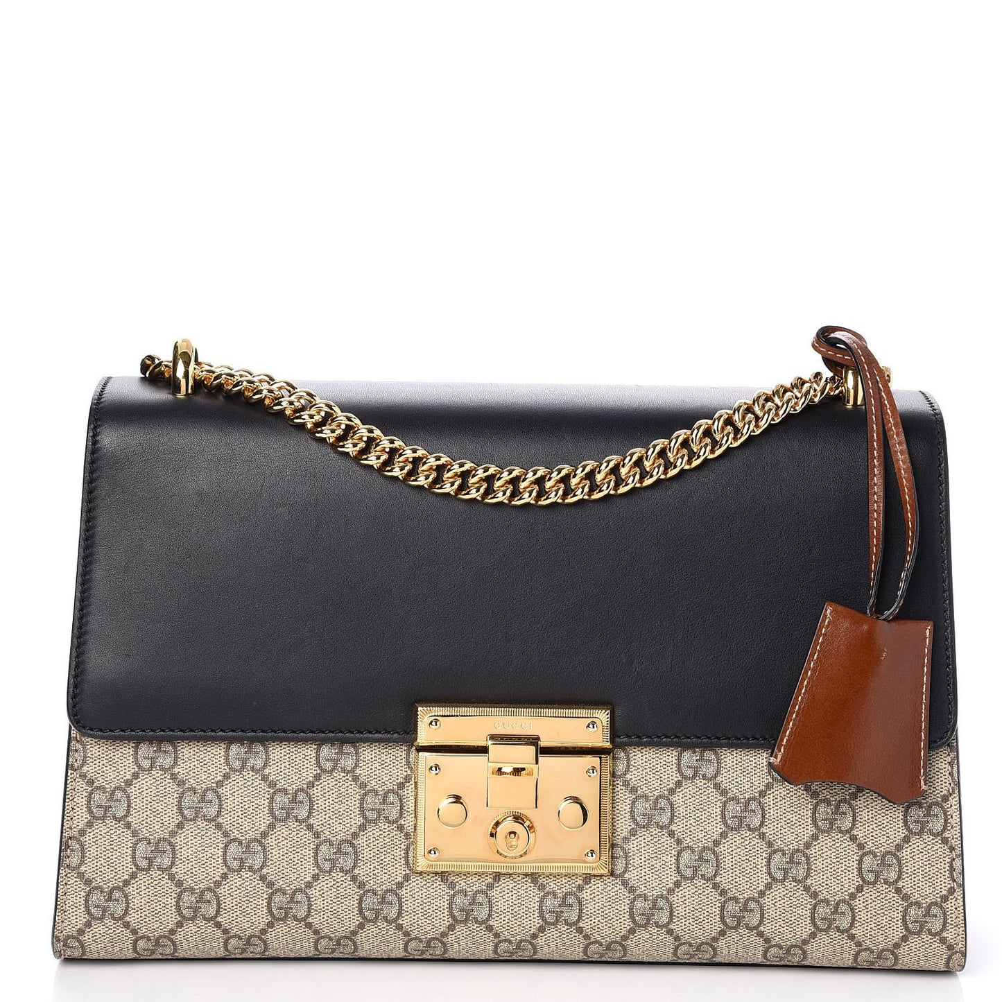 GG Supreme Monogram Calfskin Medium Padlock Shoulder Bag Beige Black Cuir
