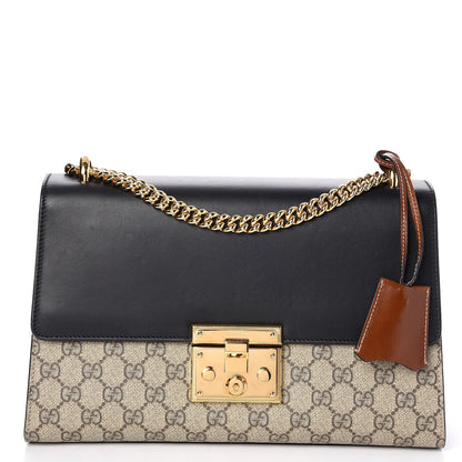 Gucci GG Supreme Monogram Calfskin Medium Padlock Shoulder Bag Beige Black Cuir 1 of 8