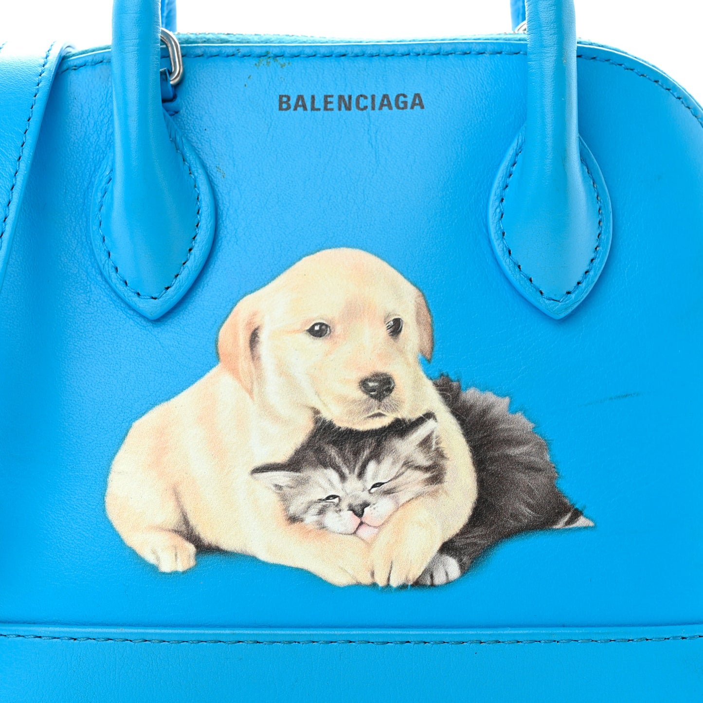 Soft Calfskin Puppy And Kitten XXS Ville Top Handle Bag Bleu Turquoise