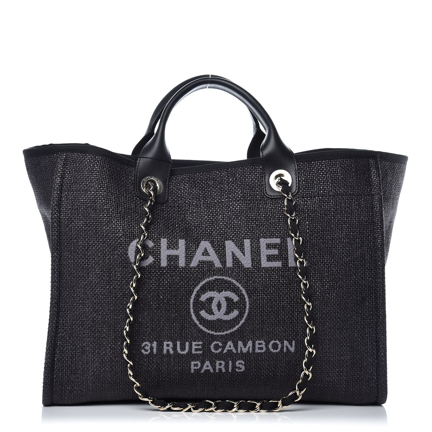 Woven Straw Raffia Large Deauville Tote Black