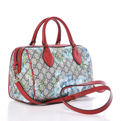 Gucci GG Supreme Monogram Blooms Small Boston Beige Blue Navy Hibiscus Red 3 of 9
