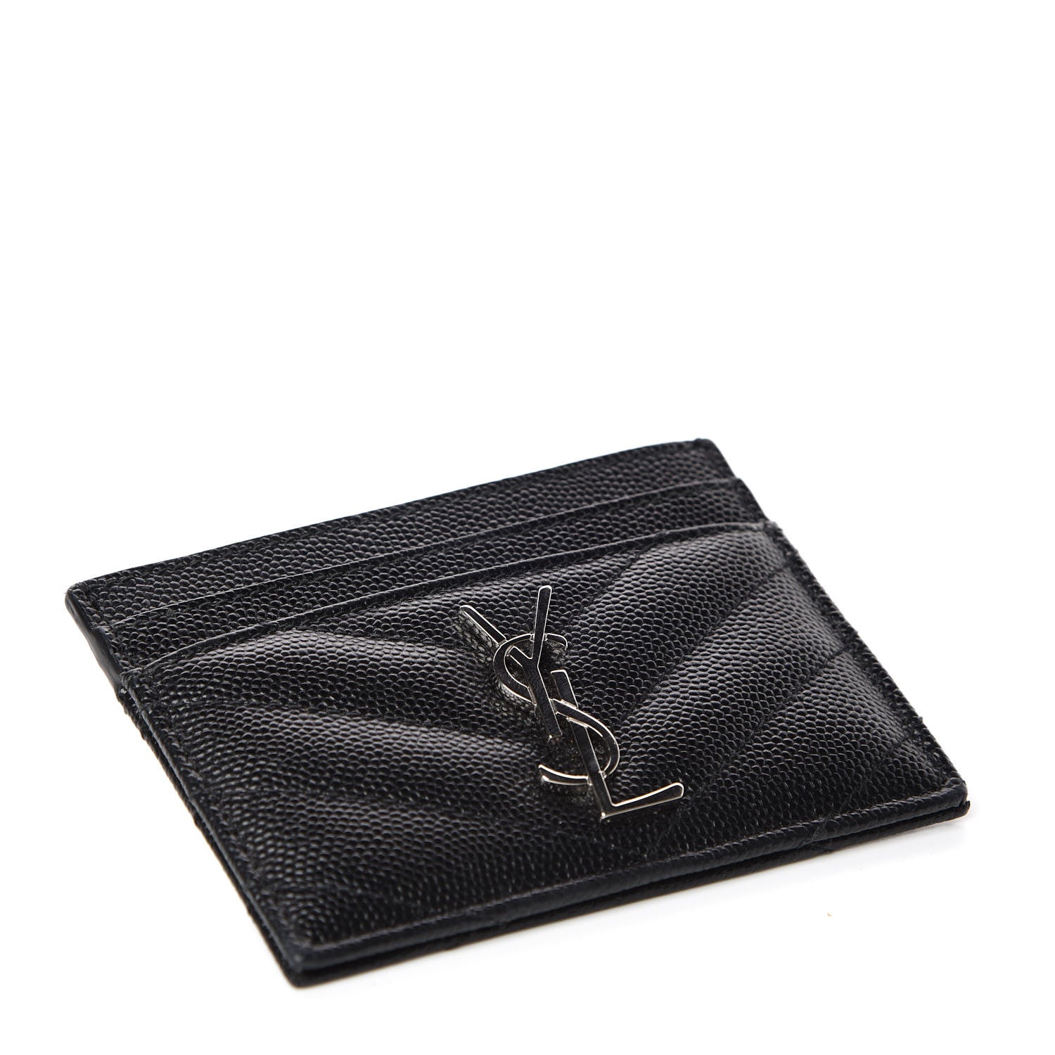 Saint Laurent Grain De Poudre Matelasse Chevron Monogram Credit Card Case Black 4 of 8
