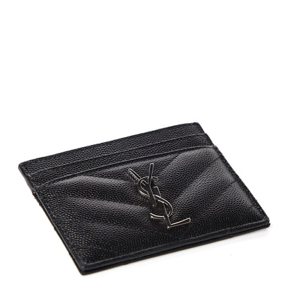 Saint Laurent Grain De Poudre Matelasse Chevron Monogram Credit Card Case Black 4 of 8