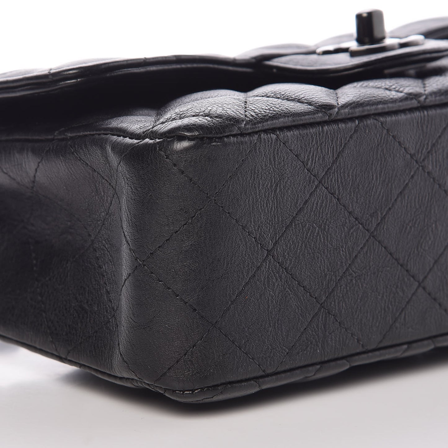 Crumpled Calfskin Quilted Mini Rectangular Flap So Black