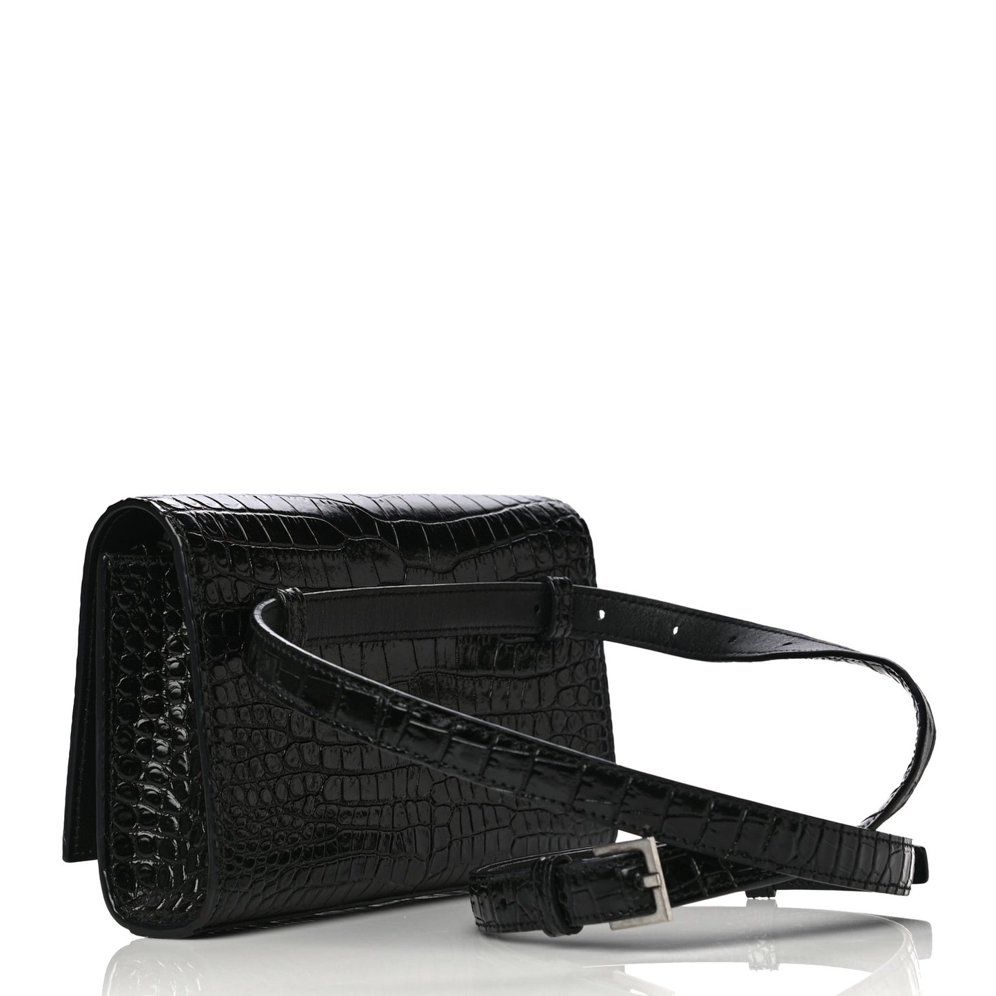 Calfskin Crocodile Embossed Monogram Kate Belt Bag Black