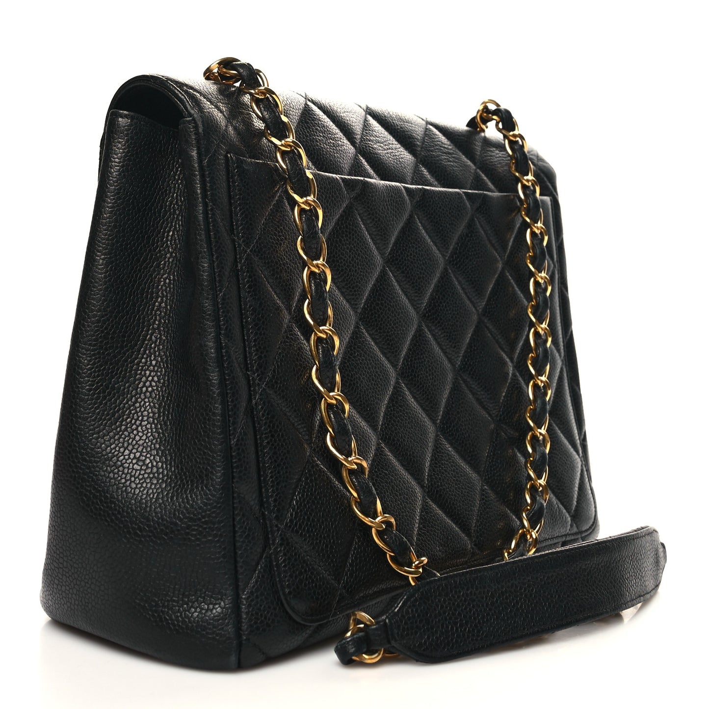 Caviar Quilted Flap Shoulder Bag Black