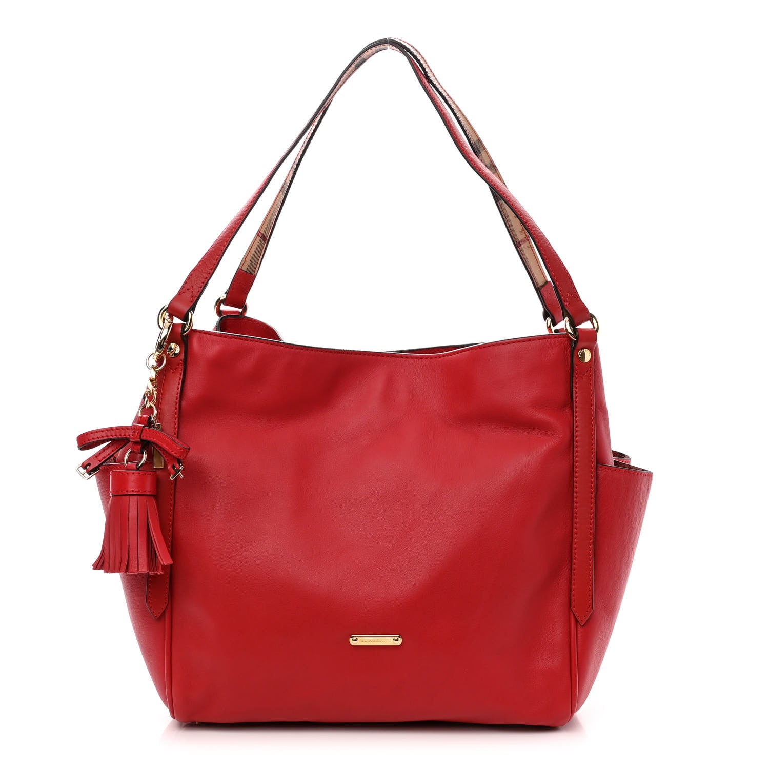 Burberry Calfskin Haymarket Check Small Canterbury Tote Red 1 of 9