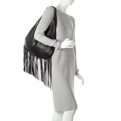 Gucci Grained Calfskin Large New Jackie Nouveau Fringe Hobo Black 2 of 7