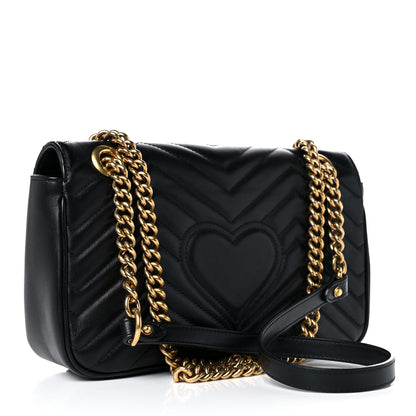 Gucci Calfskin Matelasse Small GG Marmont Shoulder Bag Black 3 of 14
