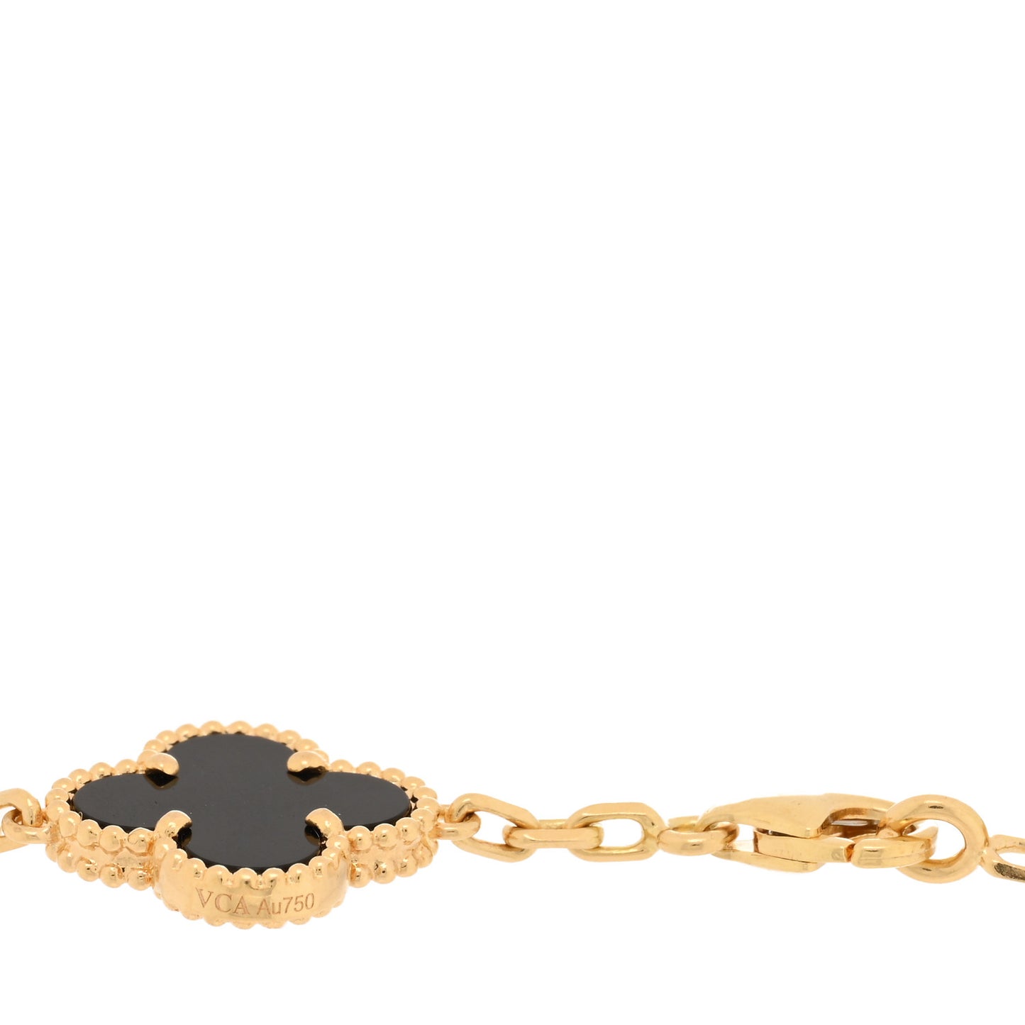 18K Yellow Gold Black Onyx 5 Motifs Vintage Alhambra Bracelet
