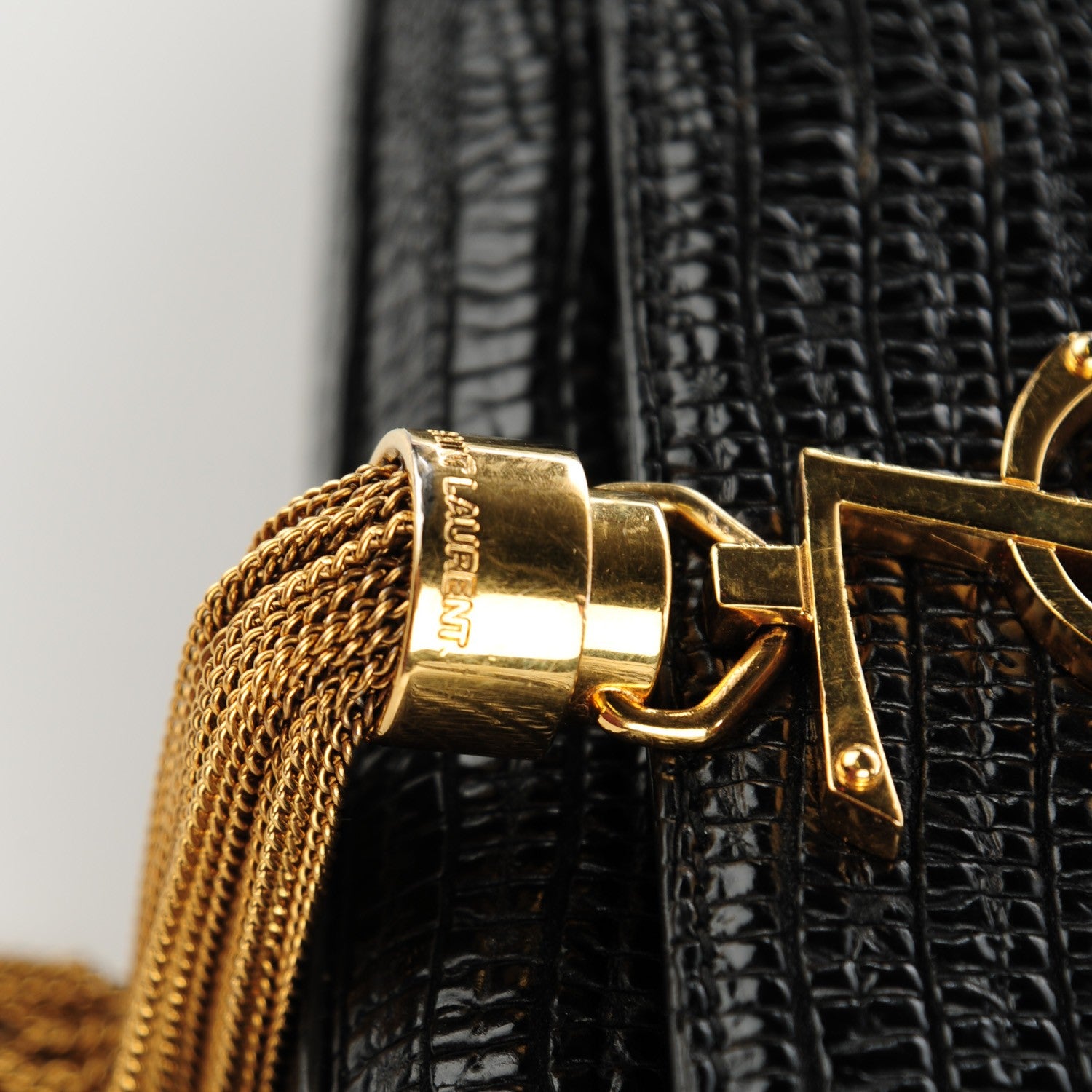 Saint Laurent Lizard Calfskin Embossed Small Classic Monogram Kate Tassel Satchel Black 9 of 9