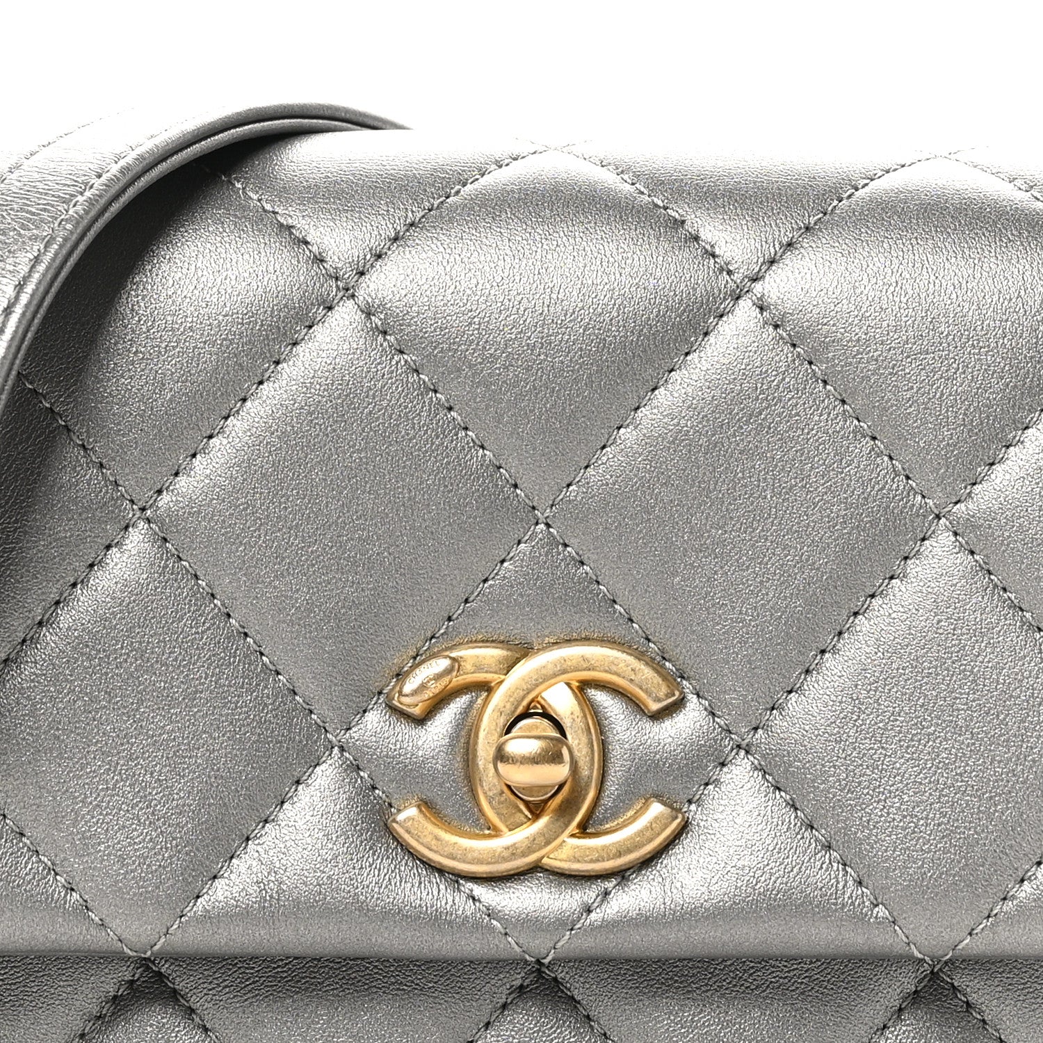 Chanel Metallic Lambskin Quilted Mini Side Note Flap Grey 8 of 10