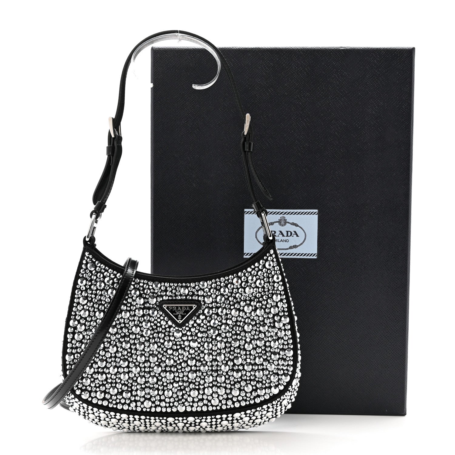 Prada Satin Crystal Cleo Adjustable Strap Shoulder Bag Metal 11 of 11