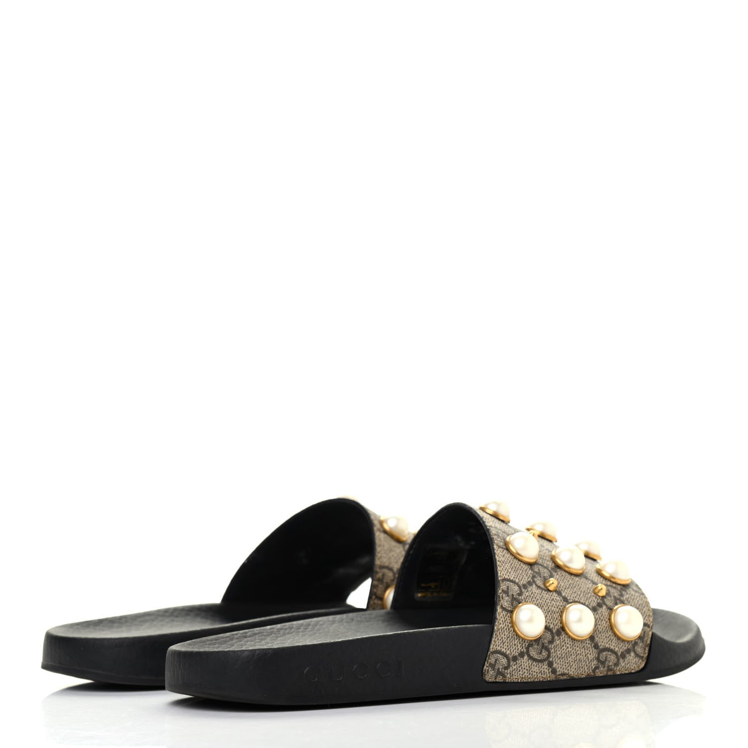Gucci GG Supreme Monogram Slide Pearls Sandals 37 Beige 3 of 4