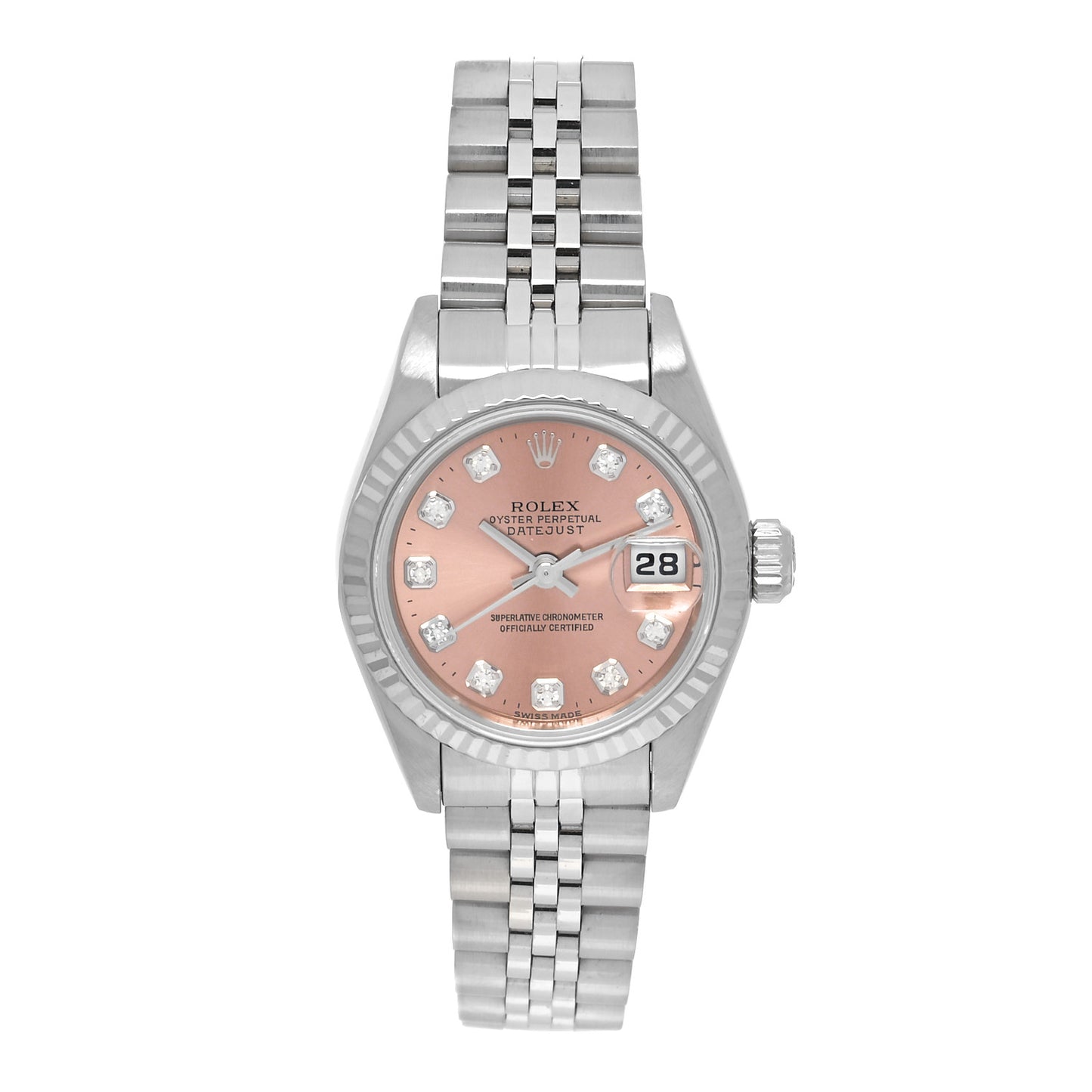 Stainless Steel 18K White Gold Diamond 26mm Oyster Perpetual Datejust Watch Pink 69174
