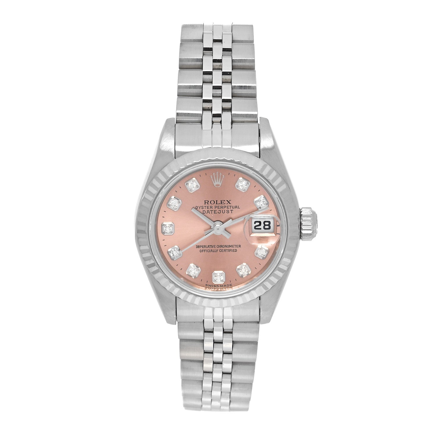 Rolex Stainless Steel 18K White Gold Diamond 26mm Oyster Perpetual Datejust Watch Pink 69174 1 of 4
