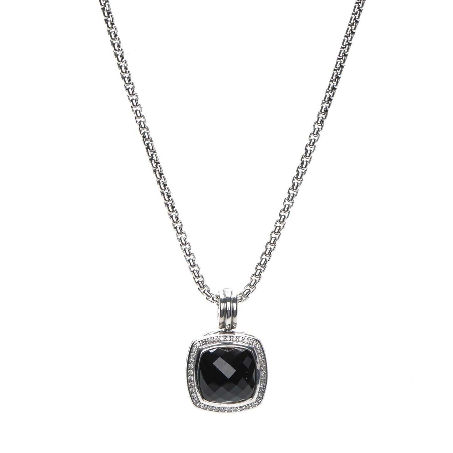 Sterling Silver Diamond Black Onyx 14mm Albion Pendant Necklace