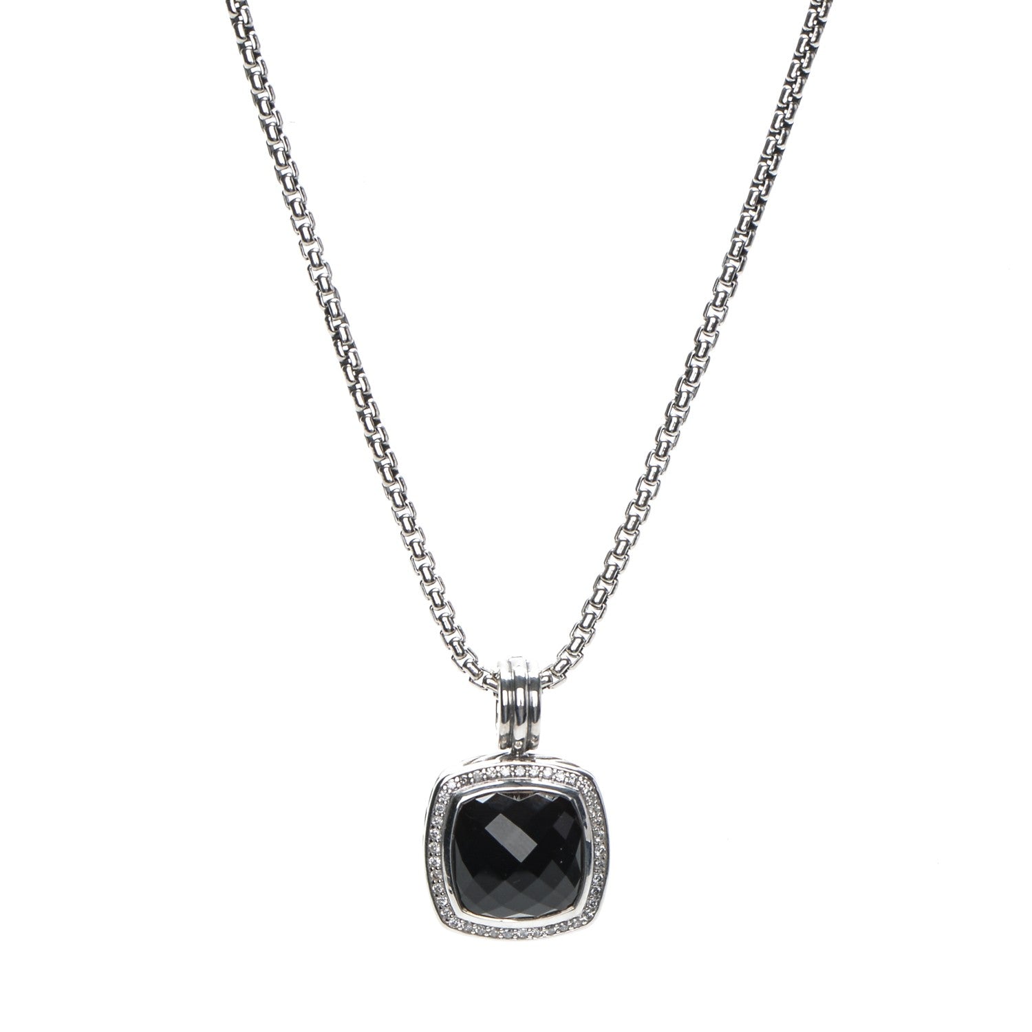 David Yurman Sterling Silver Diamond Black Onyx 14mm Albion Pendant Necklace 1 of 7