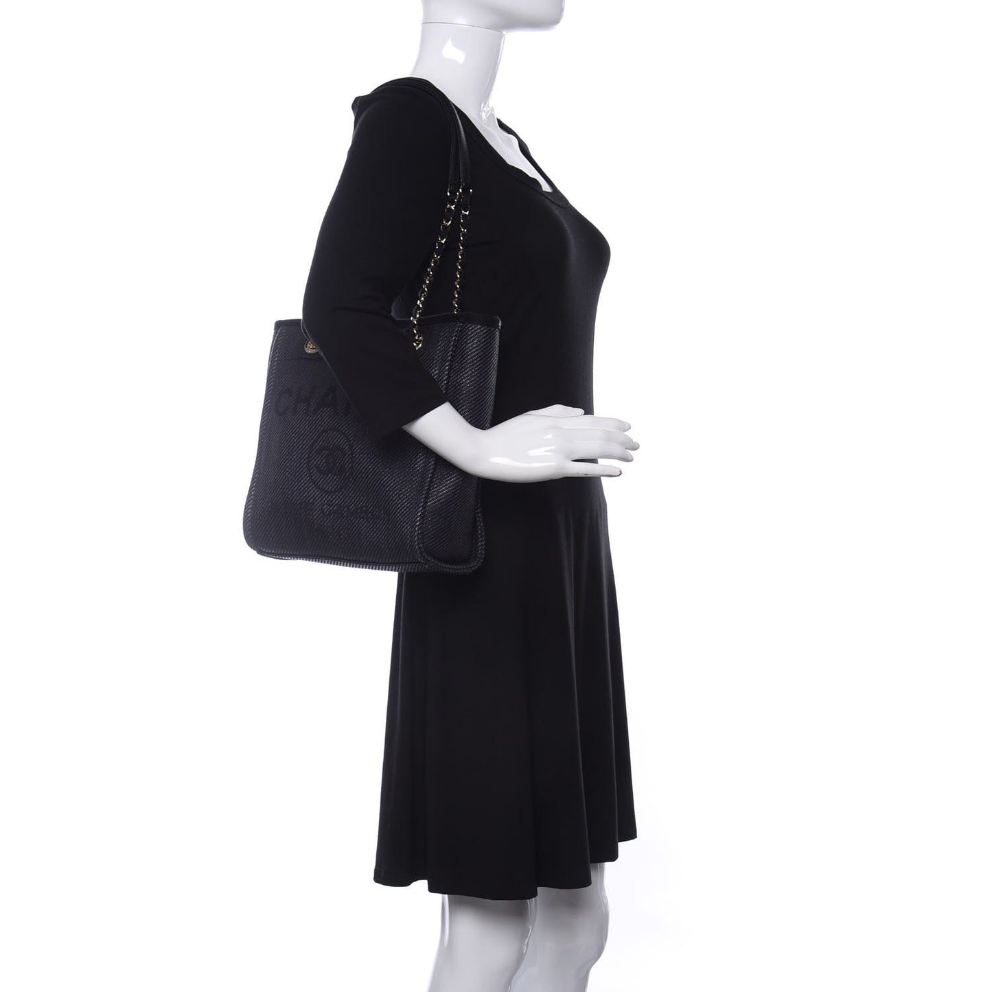 Mixed Fibers Calfskin Mini Deauville Tote Black