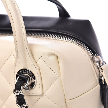 Chanel Calfskin Quilted Feather Weight Bowling Bag Black Ivory 12 of 13