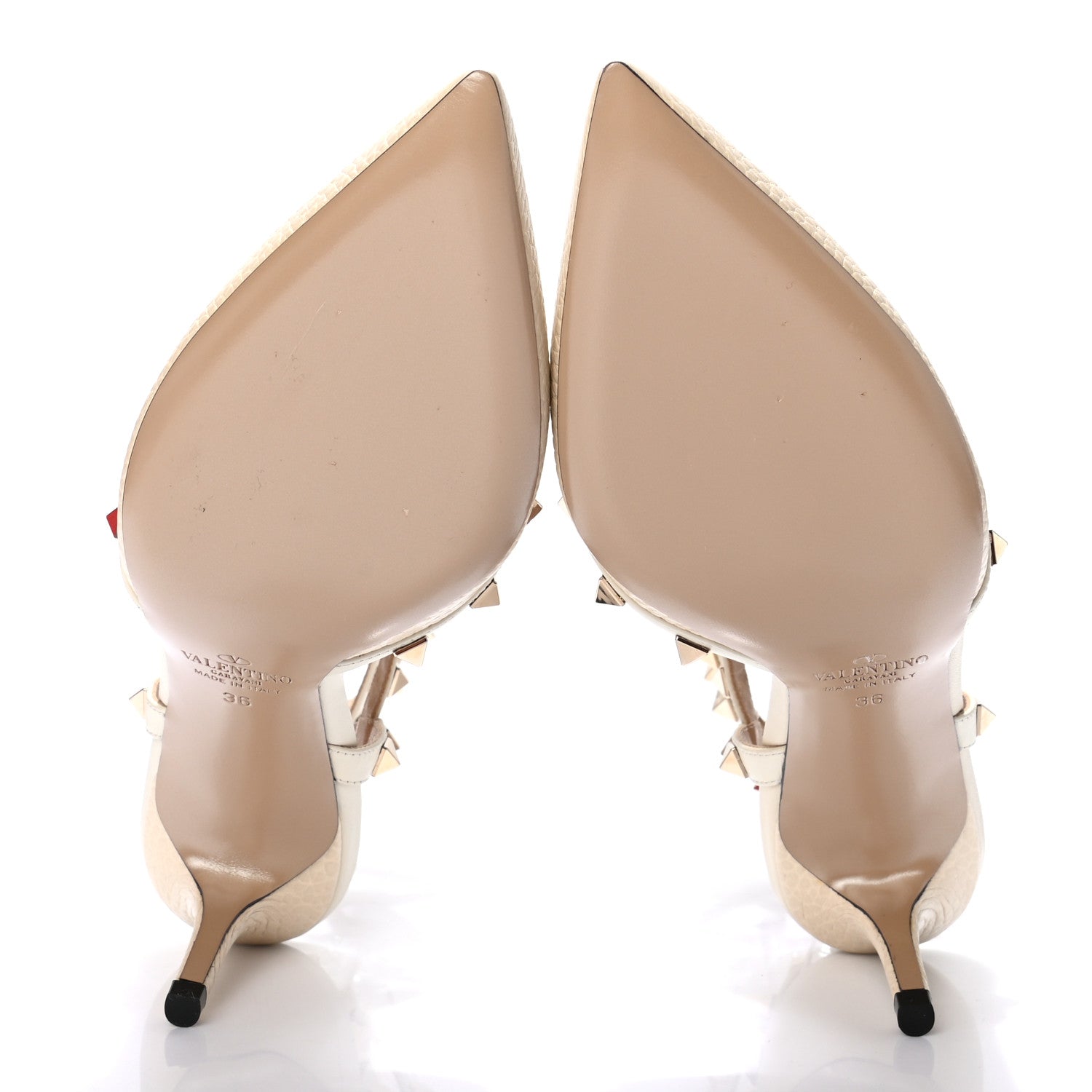 Valentino Garavani Pebbled Calfskin Rockstud Ankle Strap Low Heel Pumps 36 Ivory 5 of 8
