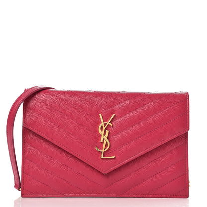 Saint Laurent Grain De Poudre Matelasse Chevron Monogram Envelope Chain Wallet Bubblegum 1 of 11
