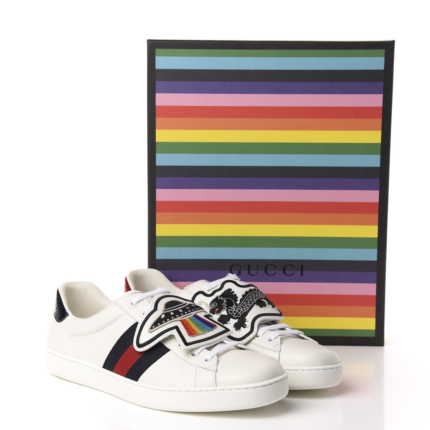 Gucci Calfskin Ayers Web UFO Dragon Embroidered Mens Ace Sneakers 11 White 10 of 10
